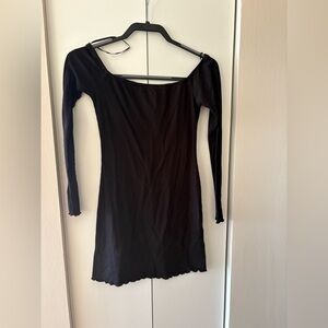 Forever 21 Off the Shoulder Black Ribbed Long Sleeve Dress